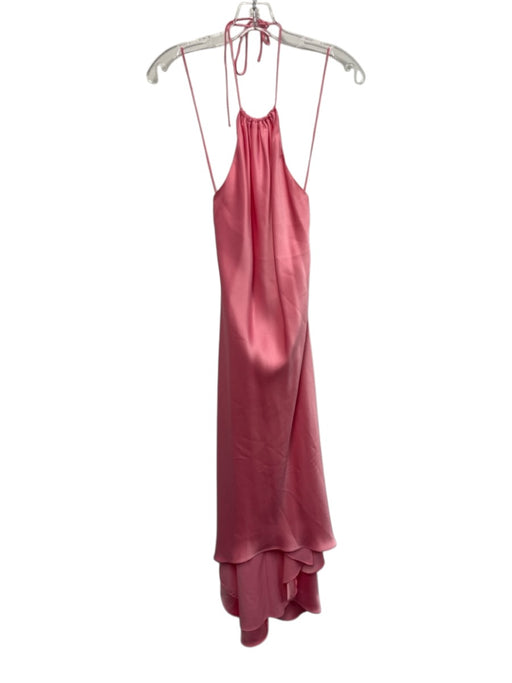 Alice & Olivia Size 0 Pink Triacetate Satin Halter Tie Back High Low Dress Pink / 0