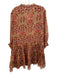 Misa Size M Tan, Pink & Multi Polyester Sheer Floral Long Sleeve Dress Tan, Pink & Multi / M