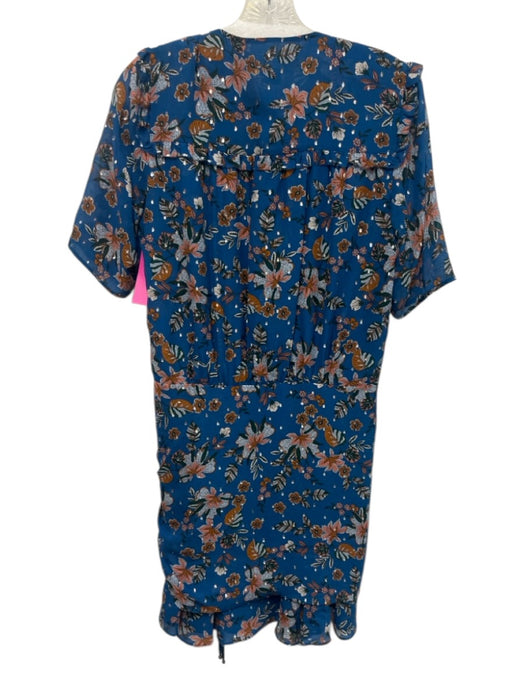 Veronica Beard Size 6 Blue, Tan & Multi Silk Short Sleeve Floral Dress Blue, Tan & Multi / 6