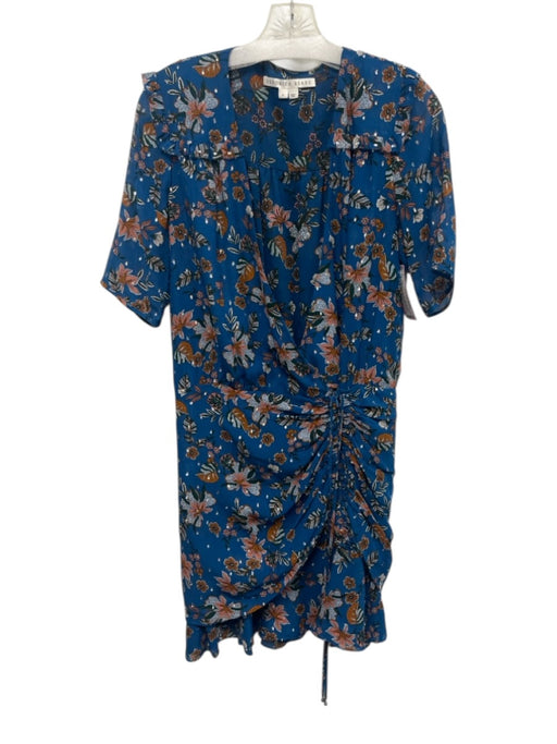 Veronica Beard Size 6 Blue, Tan & Multi Silk Short Sleeve Floral Dress Blue, Tan & Multi / 6