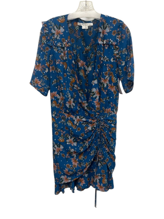 Veronica Beard Size 6 Blue, Tan & Multi Silk Short Sleeve Floral Dress Blue, Tan & Multi / 6
