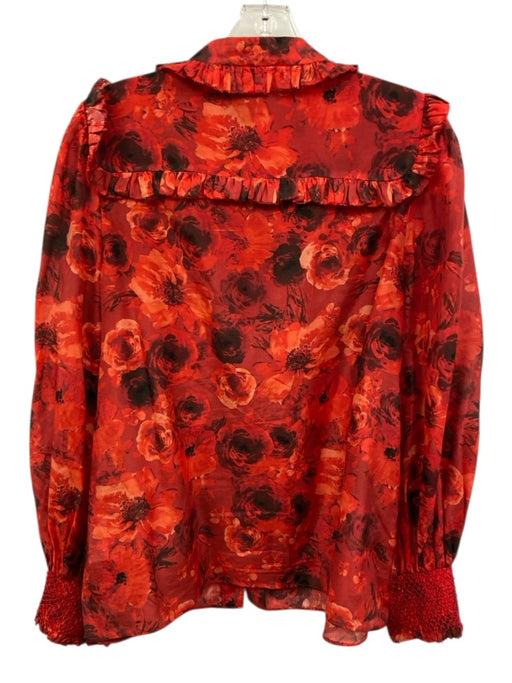 Alice + Olivia Size Large Red, Orange & Black Cotton Long Balloon Sleeve Top Red, Orange & Black / Large