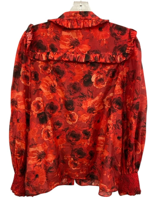 Alice + Olivia Size Large Red, Orange & Black Cotton Long Balloon Sleeve Top Red, Orange & Black / Large