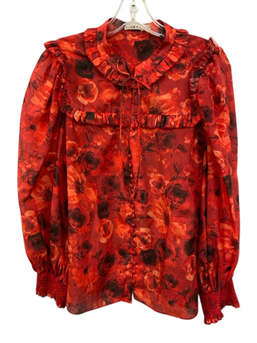 Alice + Olivia Size Large Red, Orange & Black Cotton Long Balloon Sleeve Top Red, Orange & Black / Large