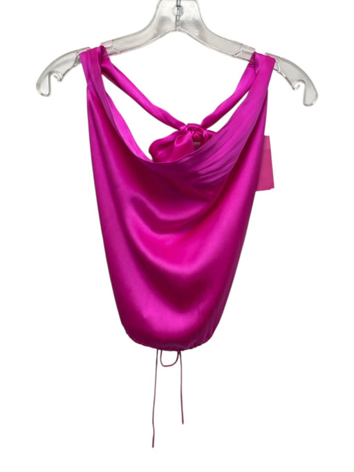 Harmur Size XS Hot pink Silk Satin Halter Tie Back Top Hot pink / XS
