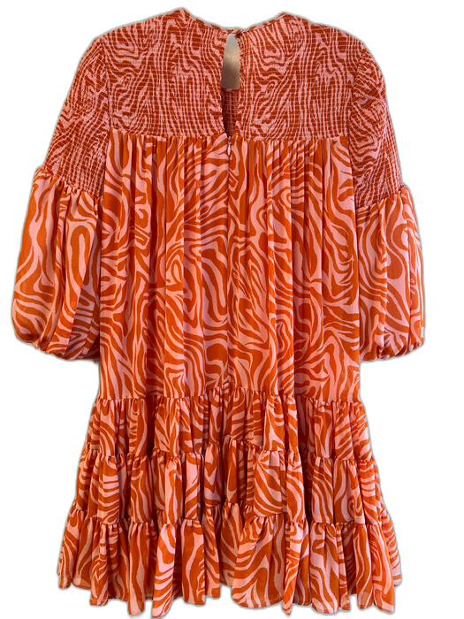 Cinq a Sept Size 0 Orange & Pink Polyester Round Neck Empire Waist Dress Orange & Pink / 0