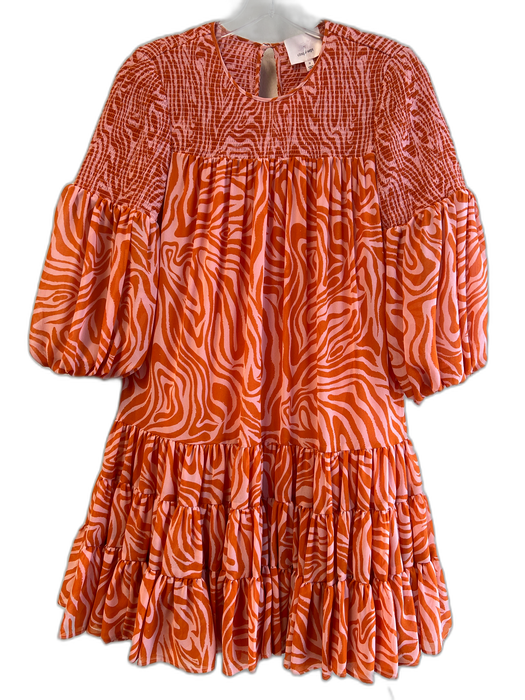 Cinq a Sept Size 0 Orange & Pink Polyester Round Neck Empire Waist Dress Orange & Pink / 0