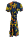 Maude Vivante Size XS Navy & Multi Cotton V Neck Short Sleeve Leaf Print Dress Navy & Multi / XS