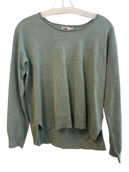 Faherty Size XS Green Cotton & Linen Long Sleeve Knit Round Neck Side Slits Top Green / XS