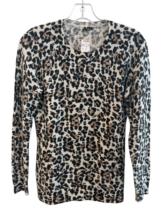 J. McLaughlin Size XS Brown & Beige Cashmere Long Sleeve Animal Print Knit Top Brown & Beige / XS