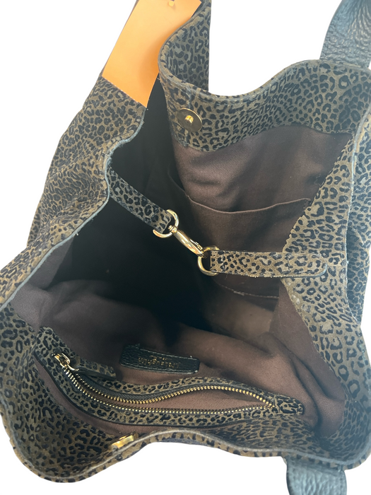 J Mclaughlin Green & Black Leather Suede Animal Print Shoulder Strap Link Bag Green & Black / L