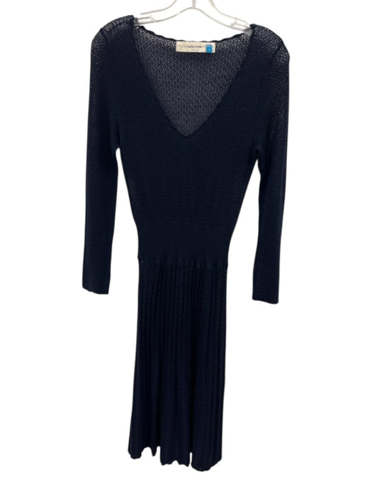 Sparrow Size S Navy Blue Knit Knee Length Long Sleeve Flare Skirt Dress Navy Blue / S