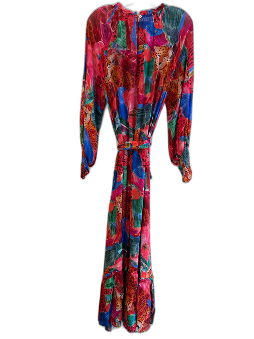 Farm Size Small Red Pink & multi Viscose Semi Sheer Jungle Print Maxi Dress Red Pink & multi / Small