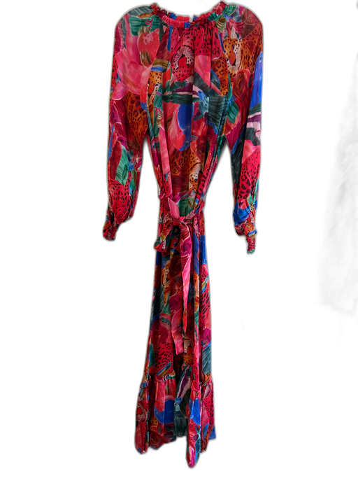 Farm Size Small Red Pink & multi Viscose Semi Sheer Jungle Print Maxi Dress Red Pink & multi / Small