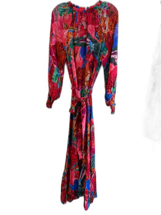 Farm Size Small Red Pink & multi Viscose Semi Sheer Jungle Print Maxi Dress Red Pink & multi / Small