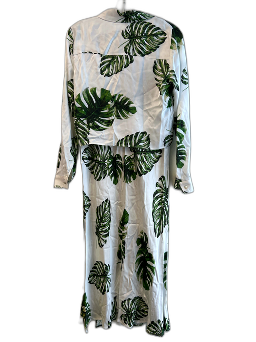 L'agence Size S/P White & Green Viscose & Rayon Palm Leaf Long Sleeve Skirt Set White & Green / S/P