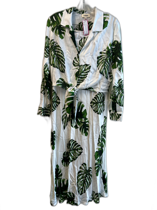 L'agence Size S/P White & Green Viscose & Rayon Palm Leaf Long Sleeve Skirt Set White & Green / S/P