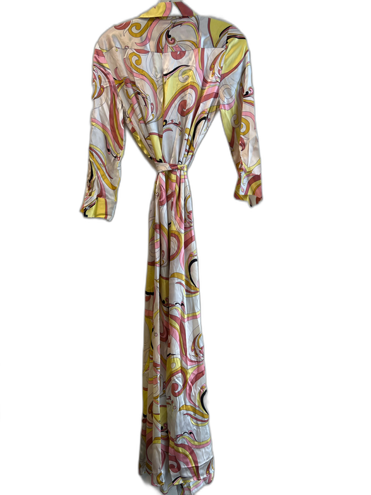 L'agence Size S/P Pink, Yellow & Multi Print Silk Paisley Print Belt Dress Pink, Yellow & Multi Print / S/P