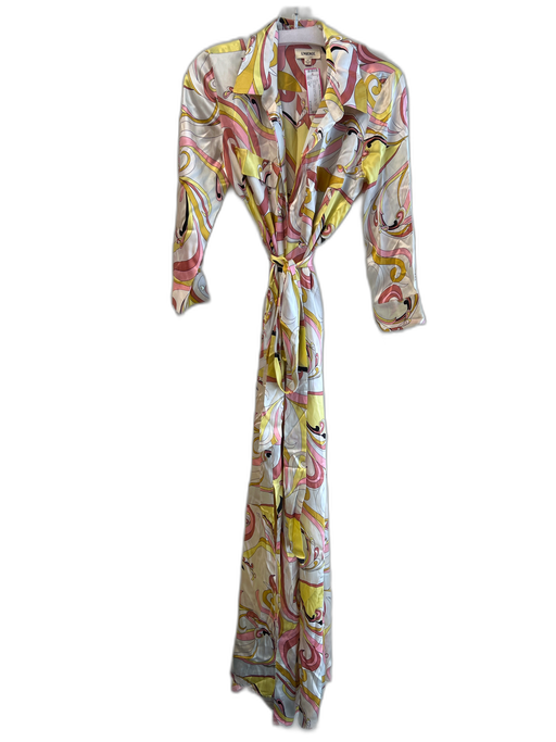 L'agence Size S/P Pink, Yellow & Multi Print Silk Paisley Print Belt Dress Pink, Yellow & Multi Print / S/P