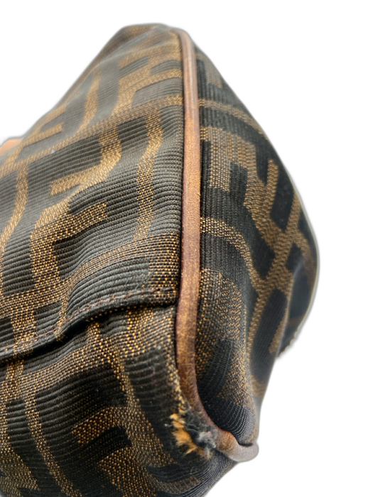 Fendi Brown & Black Canvas & Leather Zucca Monogram Snap Button Close Bag Brown & Black