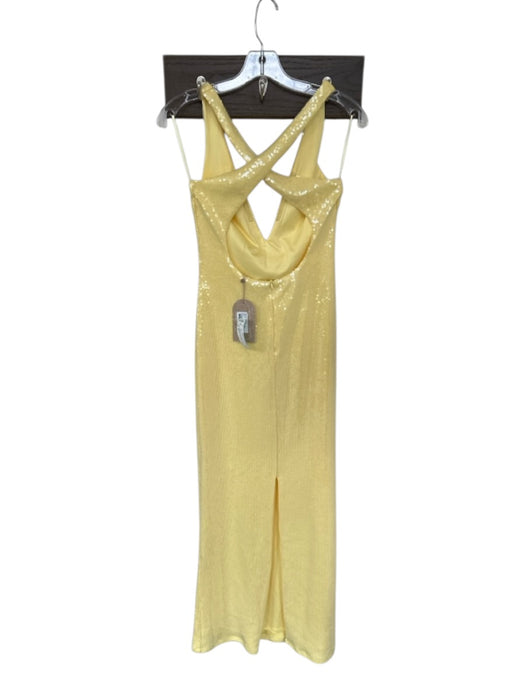 Meshki Size M Yellow Sequin Sleeveless Flower Application Racerback Gown Yellow / M