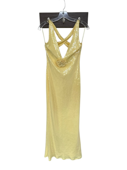 Meshki Size M Yellow Sequin Sleeveless Flower Application Racerback Gown Yellow / M