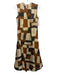 Akris Size 6 Brown, White & Black Mulberry Silk Sleeveless Geometric Midi Dress Brown, White & Black / 6