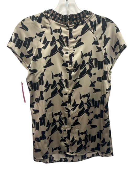 Etro Size 42 Champagne & Black Silk Short Sleeve Geometric Beaded Collar Top Champagne & Black / 42