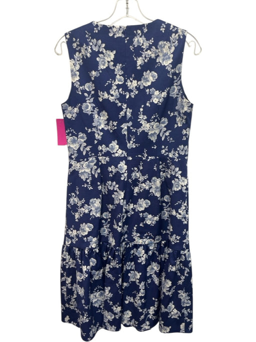 Carolina Herrera Size 10 Navy, Blue, White Cotton Blend Sleeveless Floral Dress Navy, Blue, White / 10