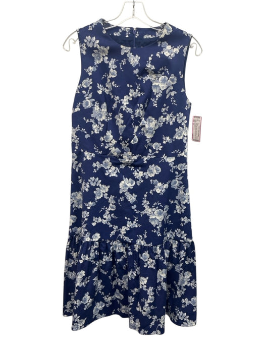 Carolina Herrera Size 10 Navy, Blue, White Cotton Blend Sleeveless Floral Dress Navy, Blue, White / 10