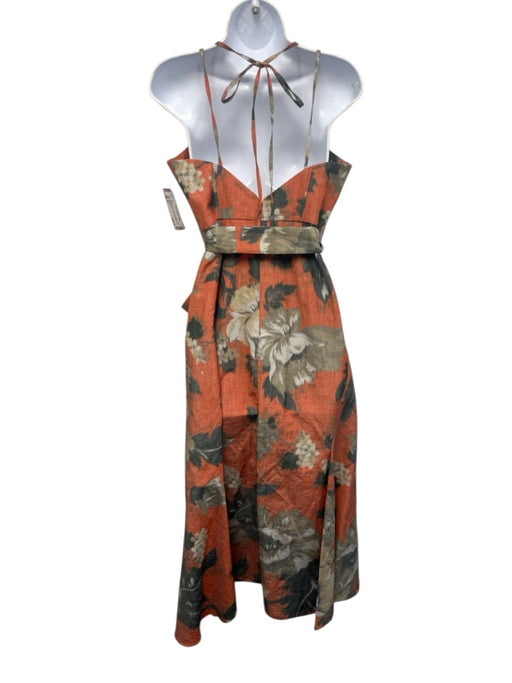 Erdem Size 8 Orange, Gray, Beige Linen Blend Spaghetti Strap Floral Maxi Dress Orange, Gray, Beige / 8