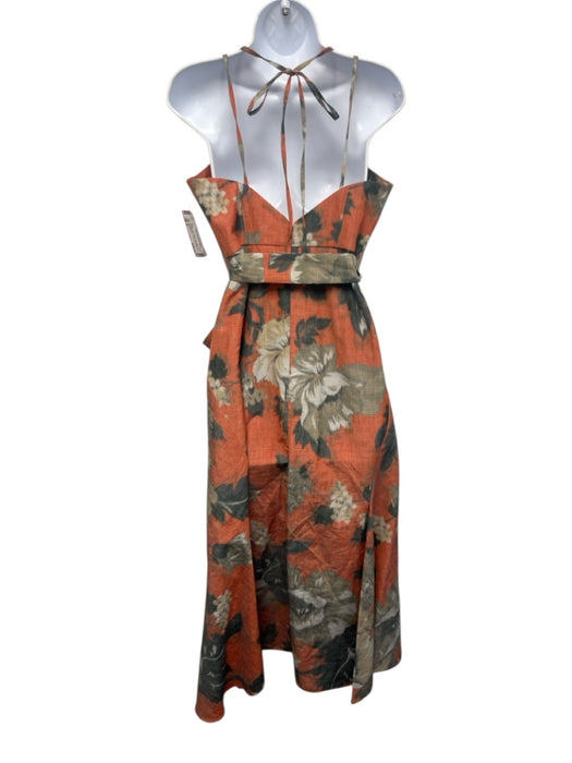 Erdem Size 8 Orange, Gray, Beige Linen Blend Spaghetti Strap Floral Maxi Dress Orange, Gray, Beige / 8