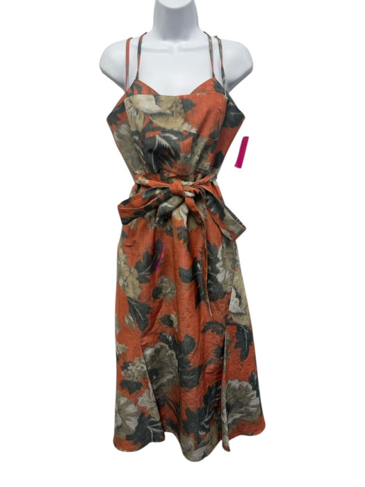 Erdem Size 8 Orange, Gray, Beige Linen Blend Spaghetti Strap Floral Maxi Dress Orange, Gray, Beige / 8