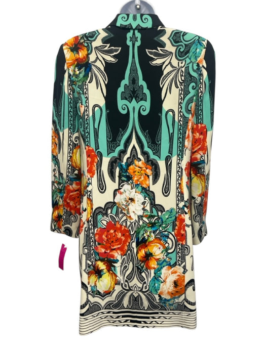 Etro Size 42 Blue, Black, Multi Viscose Lapel Floral Button Midi Coat Blue, Black, Multi / 42