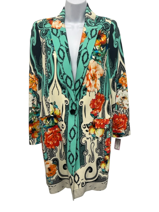 Etro Size 42 Blue, Black, Multi Viscose Lapel Floral Button Midi Coat Blue, Black, Multi / 42