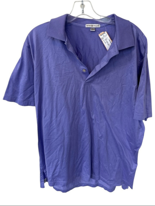 Peter Millar Size L Purple Cotton Collar 1/4 Button Men's Polo Purple / L
