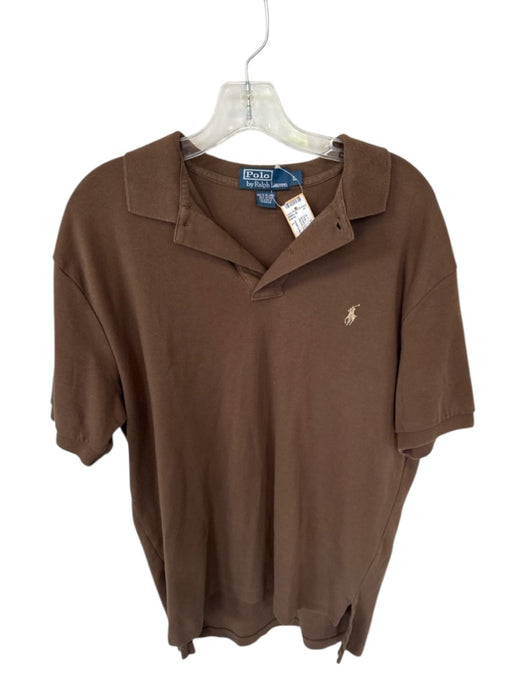 Ralph Lauren Size L Brown Cotton Quarter Button Collar Full Length Men's Polo Brown / L