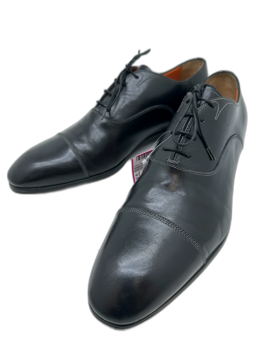 Santoni Shoe Size 9.5 Black Leather Solid Cap Toe Dress Men's Shoes Black / 9.5