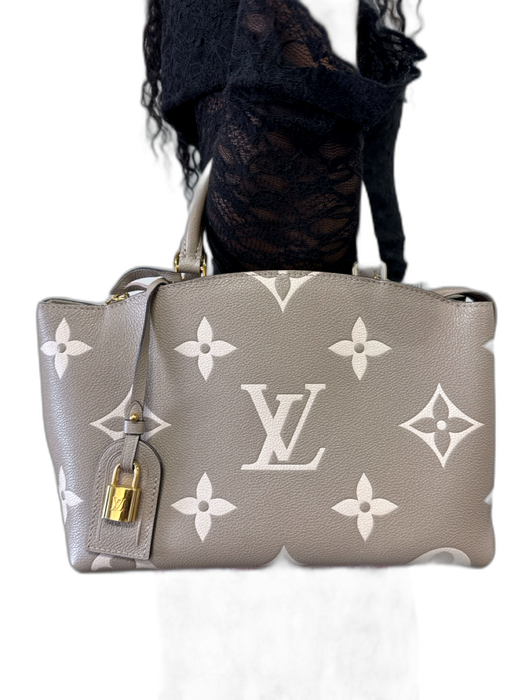 Louis Vuitton Beige & Taupe Leather Monogram Top Handles Embossed Bag Beige & Taupe