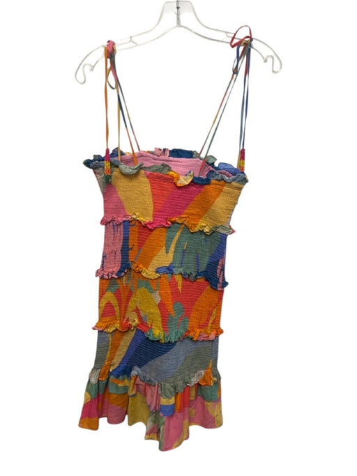 Farm Rio Size S Multi Cotton Spaghetti Strap Tie Shoulder Shirred Ruffle Dress Multi / S