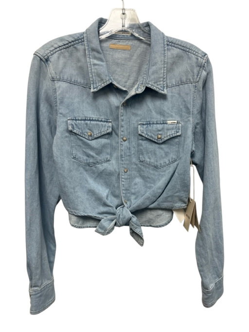 Mother Size M Light Wash Cotton Blend Chambray Long Sleeve Snap Button Front Top Light Wash / M
