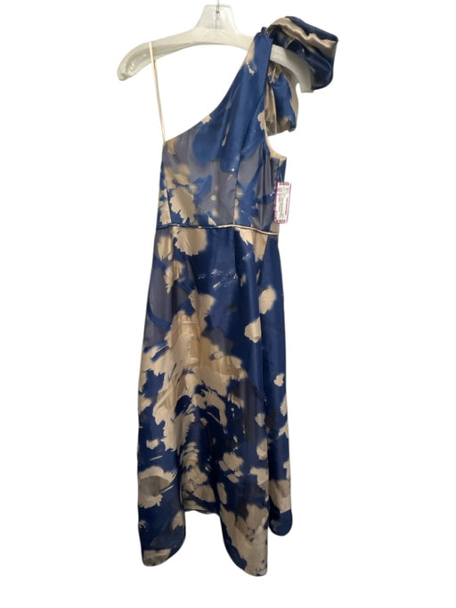 Aidan Mattox Size 8 Beige & Blue Polyester Blend Bow Abstract Watercolor Gown Beige & Blue / 8