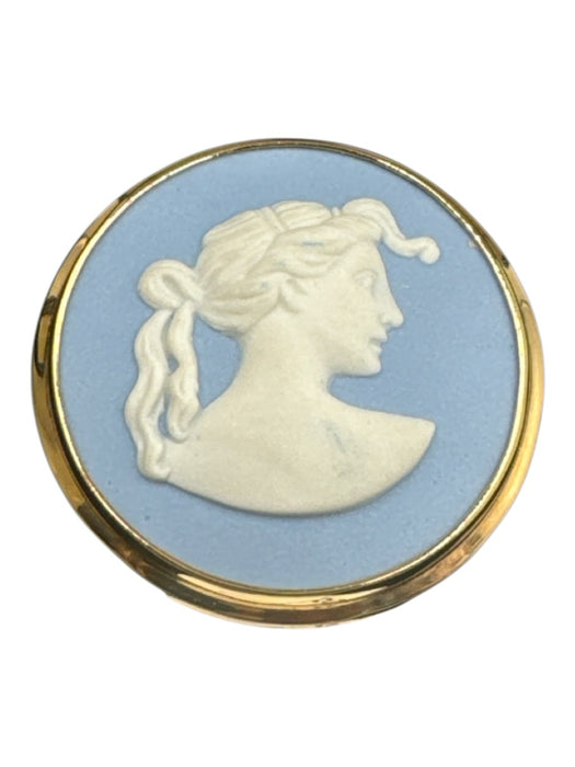 Wedgwood Blue, White, Gold Sterling Silver Jasper relief Round Cameo Brooch Blue, White, Gold