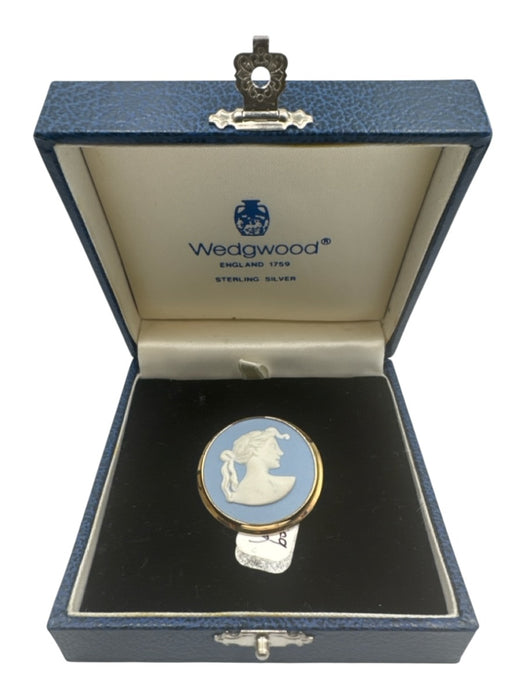 Wedgwood Blue, White, Gold Sterling Silver Jasper relief Round Cameo Brooch Blue, White, Gold