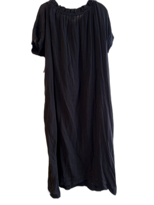 Mikoh Size L Black Cotton Short Sleeve Elastic Neck Pockets Ruffle Detail Dress Black / L