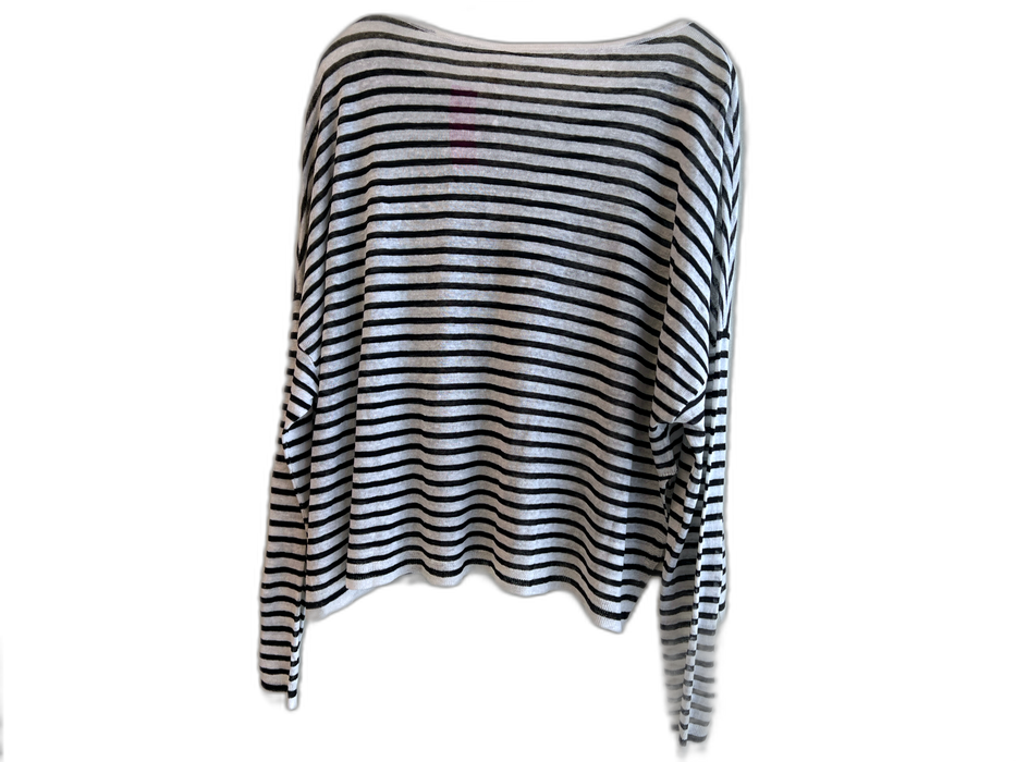 Eileen Fisher Size Large Black & White Linen Blend Striped Long Sleeve Top Black & White / Large
