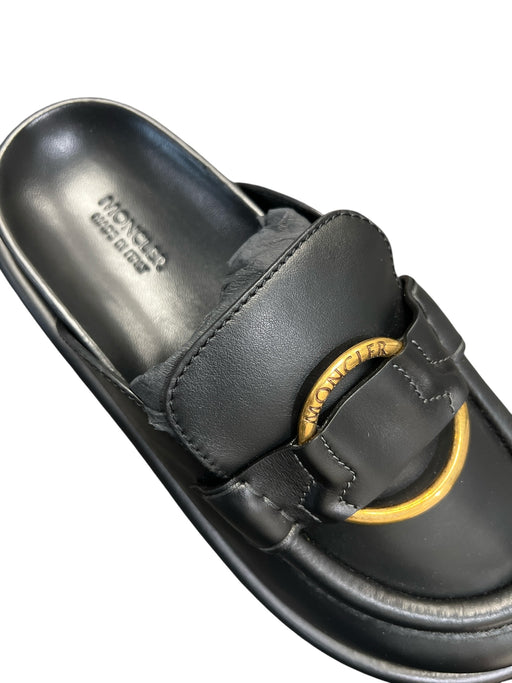 Moncler Shoe Size 40 Black Leather Loafer Slip On Gold Hardware Shoes Black / 40