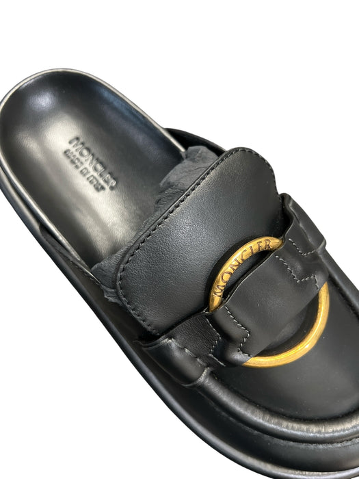 Moncler Shoe Size 40 Black Leather Loafer Slip On Gold Hardware Shoes Black / 40