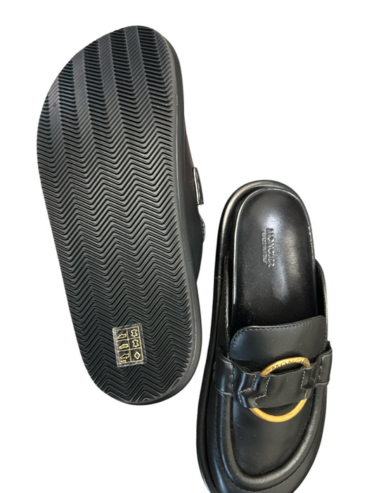 Moncler Shoe Size 40 Black Leather Loafer Slip On Gold Hardware Shoes Black / 40
