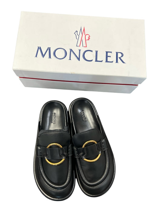 Moncler Shoe Size 40 Black Leather Loafer Slip On Gold Hardware Shoes Black / 40